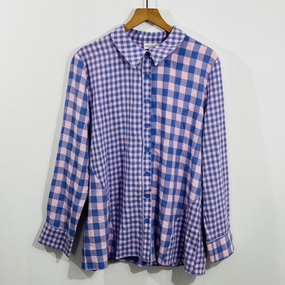 Catalog Favorites Linen Mix Long Sleeve Button Down Flattering Plaid Top XL